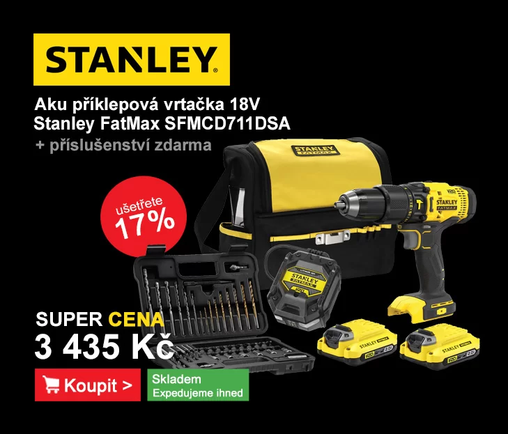 Aku příklepová vrtačka V20 18V 2x2,0Ah, příslušenství Stanley Fa