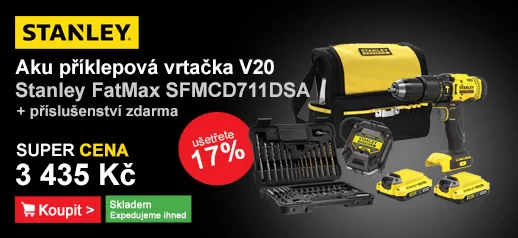 Aku příklepová vrtačka V20 18V 2x2,0Ah, příslušenství Stanley Fa