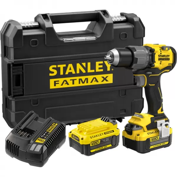 Aku bezuhlíková vrtačka s příklepem 18V 2x4,0Ah STANLEY FATMAX V20 SFMCD726M2T