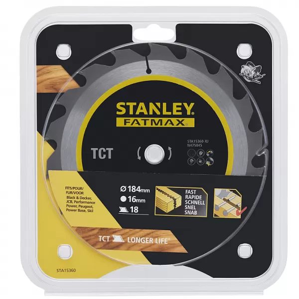 Pilový kotouč TCT/HM brousitelný pro podélné řezy 184 x 16 mm, 18 zubů Stanley STA15360
